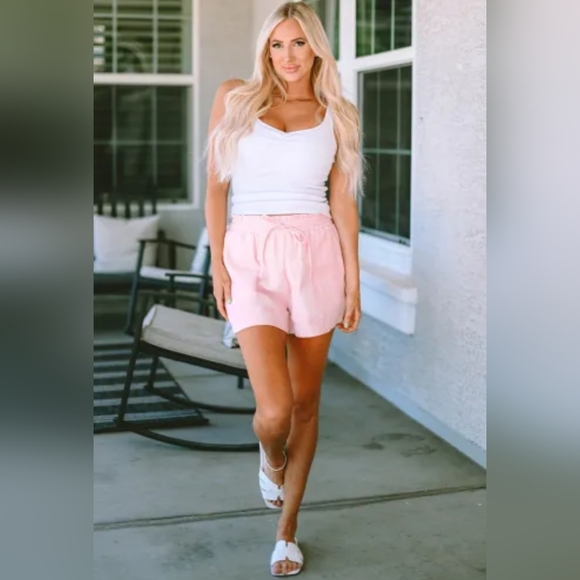 drawstring loung short in pink - Picture 1 of 8